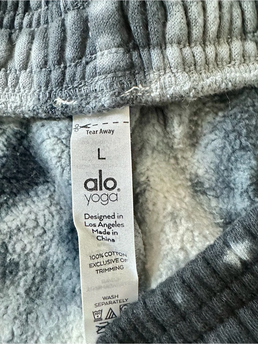 NWT Alo Yoga Tie Dye Gym Sweat Shorts Fleece Drawstring Navy Grey Sz L